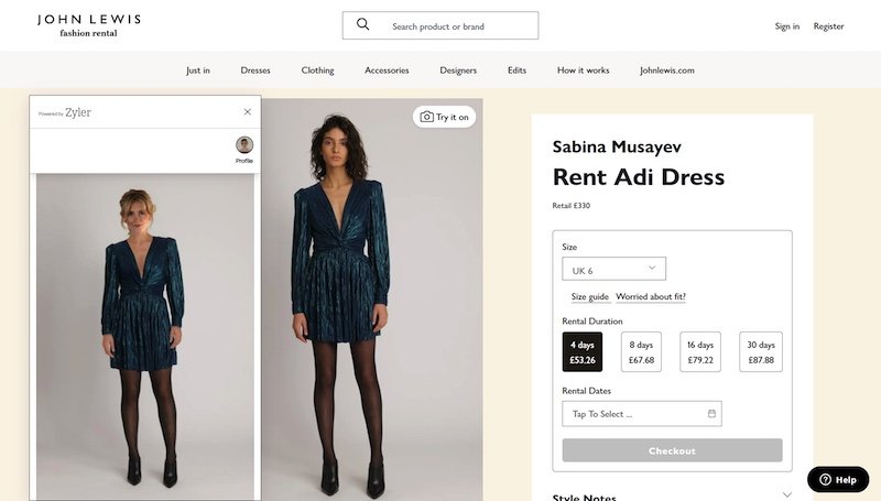 Zyler virtual try-on tech drives 30%+ of sales on John Lewis fashion rental platform