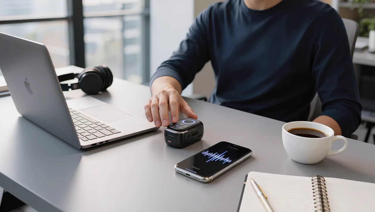 Audio-Wellenform, die zu englischem Text wird