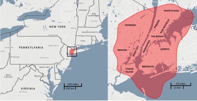The Tunguska Impact zone overlaid on NYC
