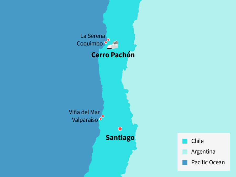 Map showing the location of Rubin Observatory in Chile