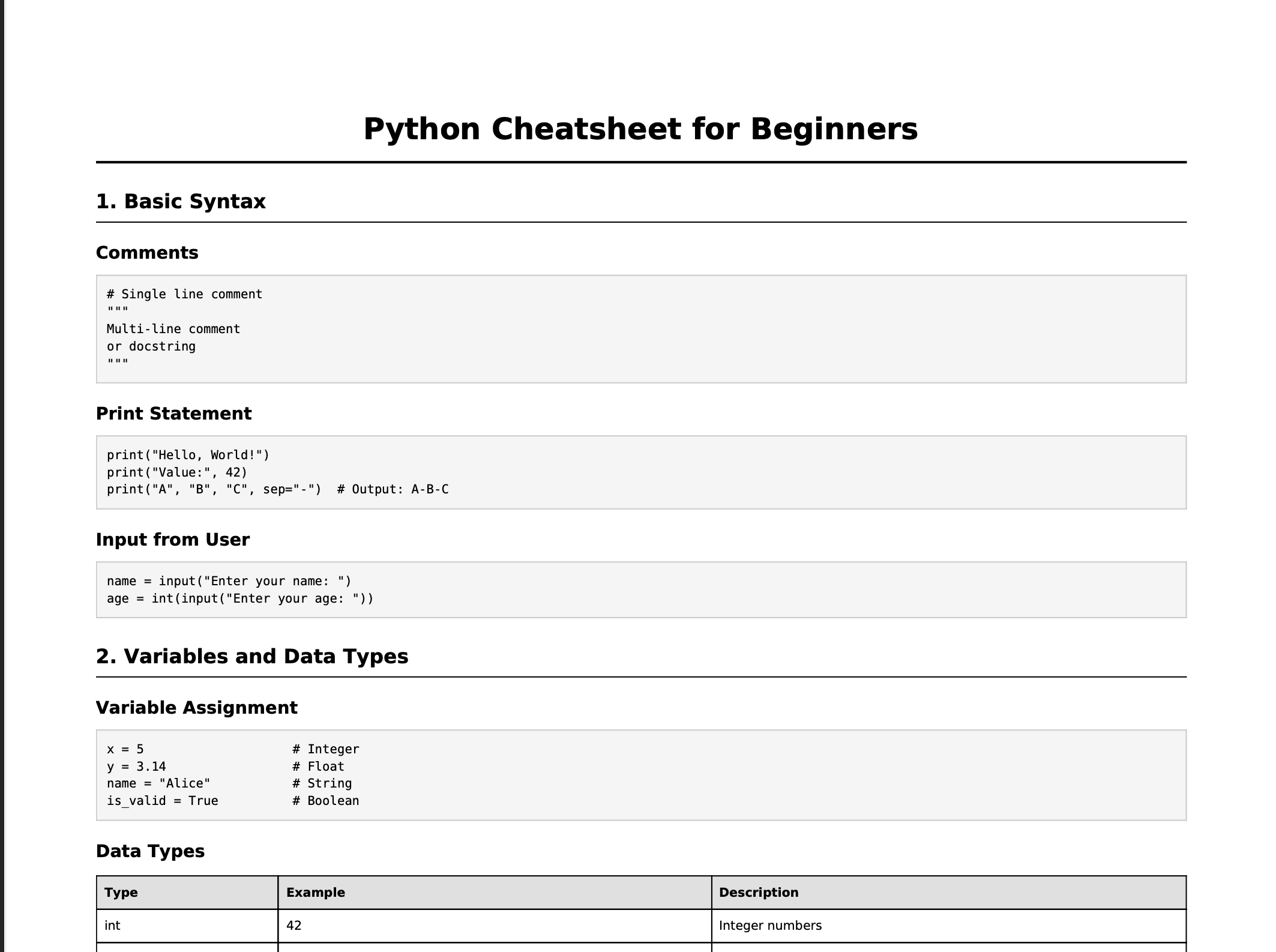 Python Cheatsheet