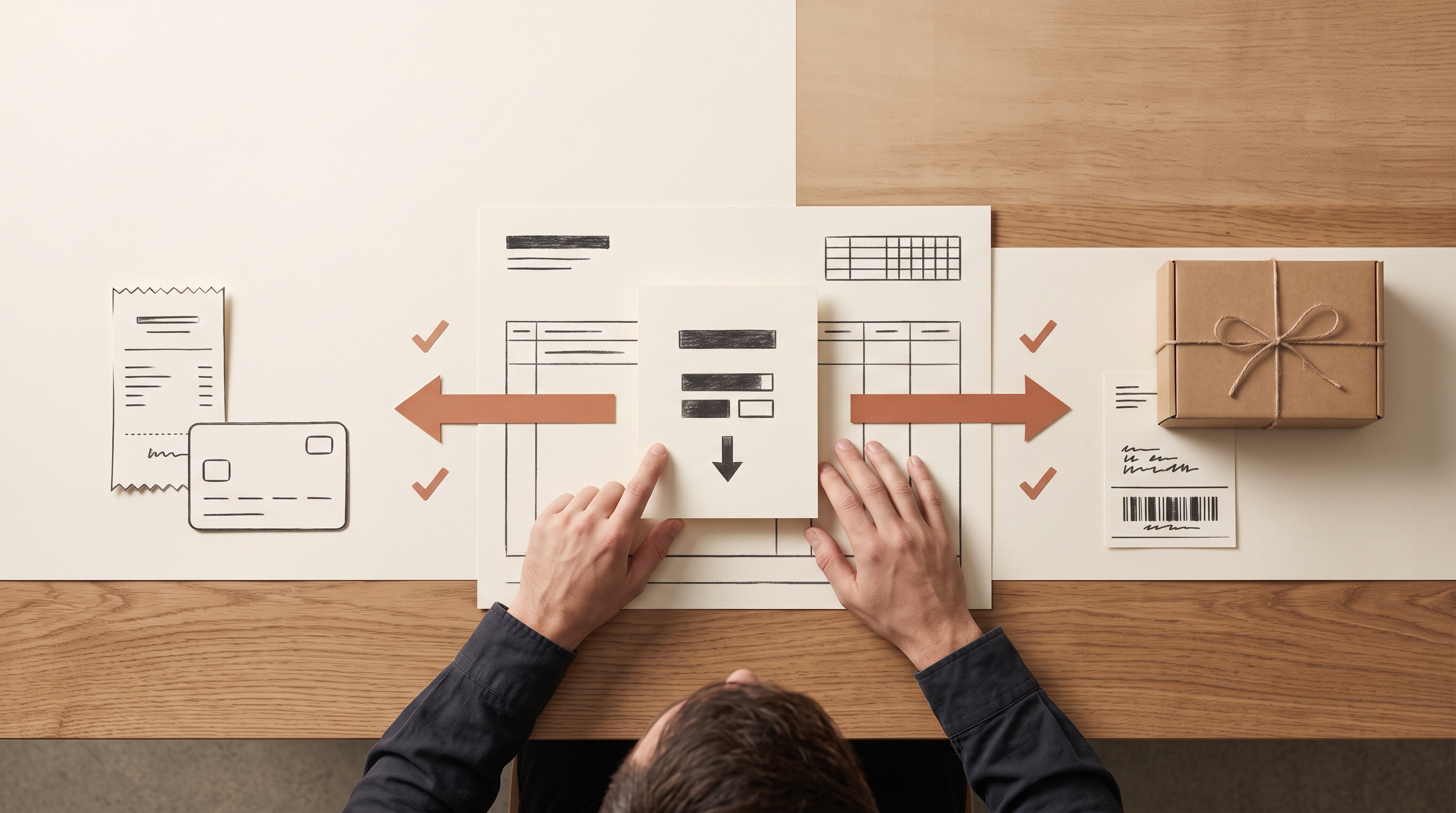 An ecommerce operator reviewing a refund amount beside separate payment and fulfillment status cards