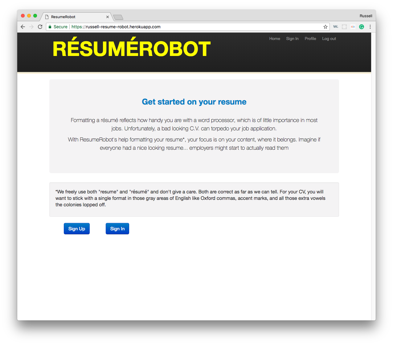 Resume Robot Home