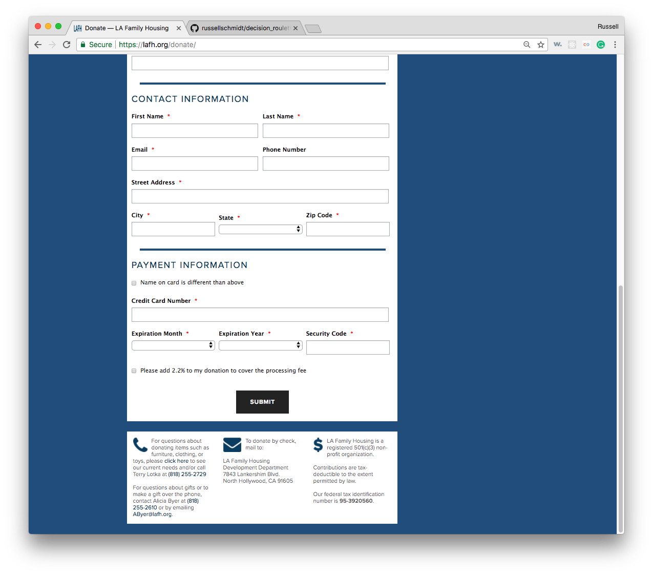 LAFH Donation Payment Form