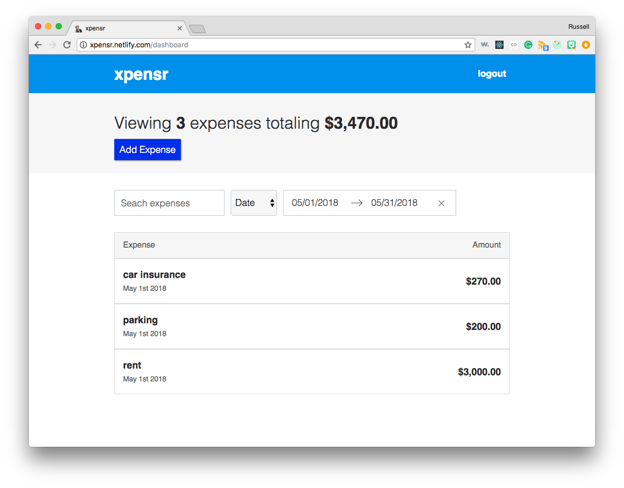 xpensr dashboard