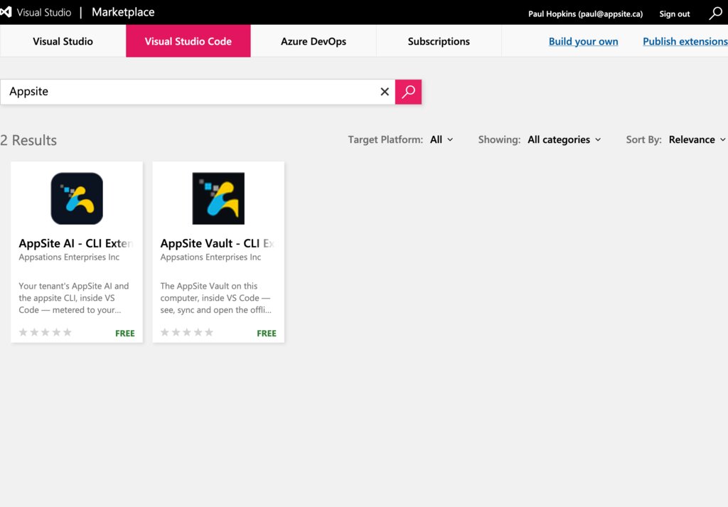 AppSite AI and AppSite Vault on the Visual Studio Code Marketplace