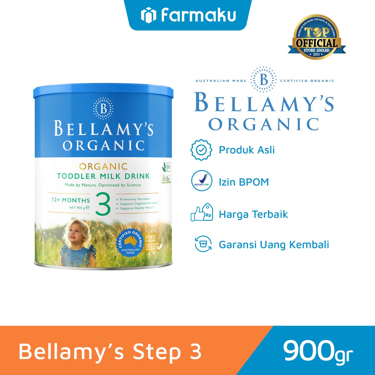 Bellamys Organic Step 3 Toddler Milk Drink Kaleng 900 gr | Farmaku 