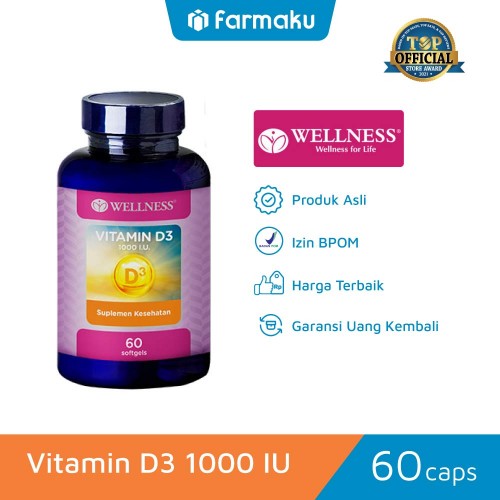 Jual Wellness Vitamin D3 1000 Iu 60 Caps Farmaku 1088