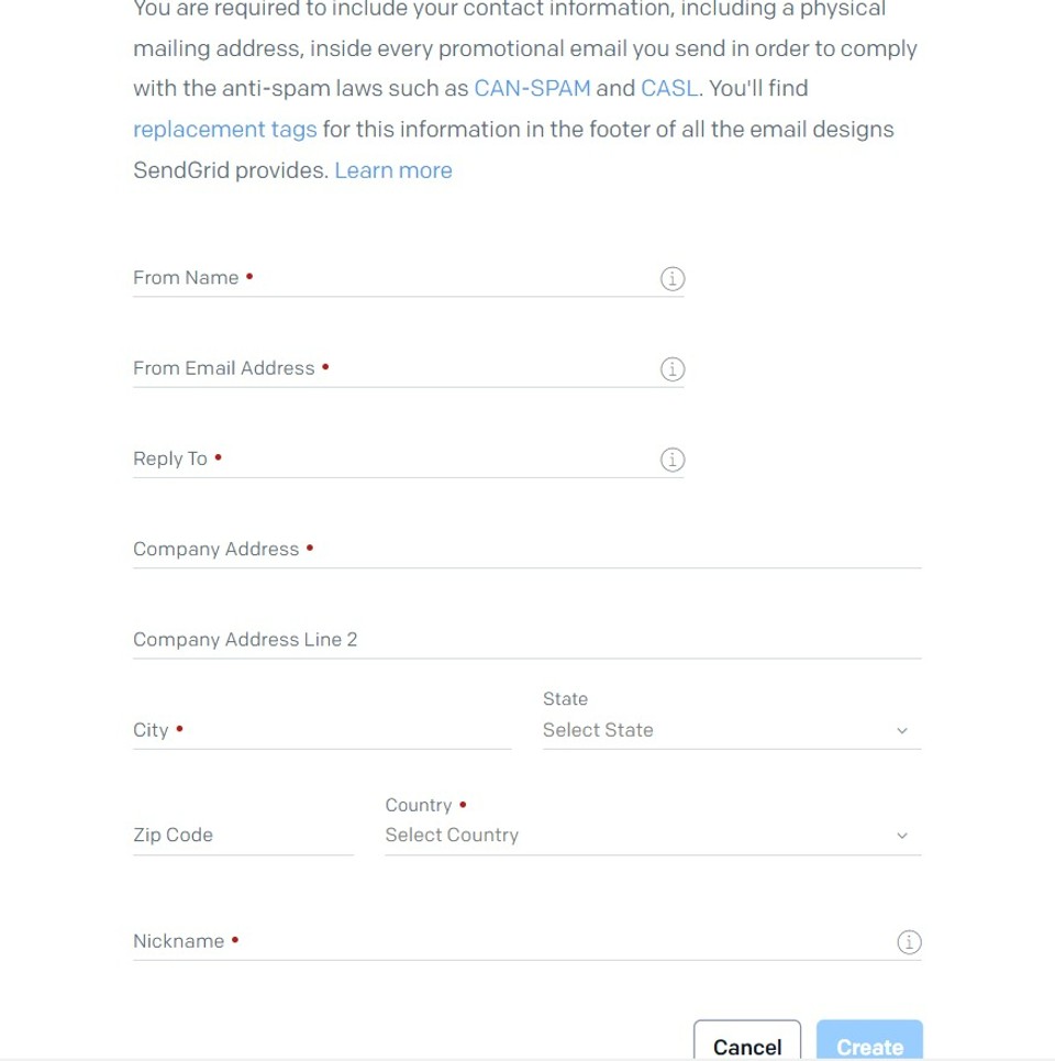 Sendgrid single sender auth form