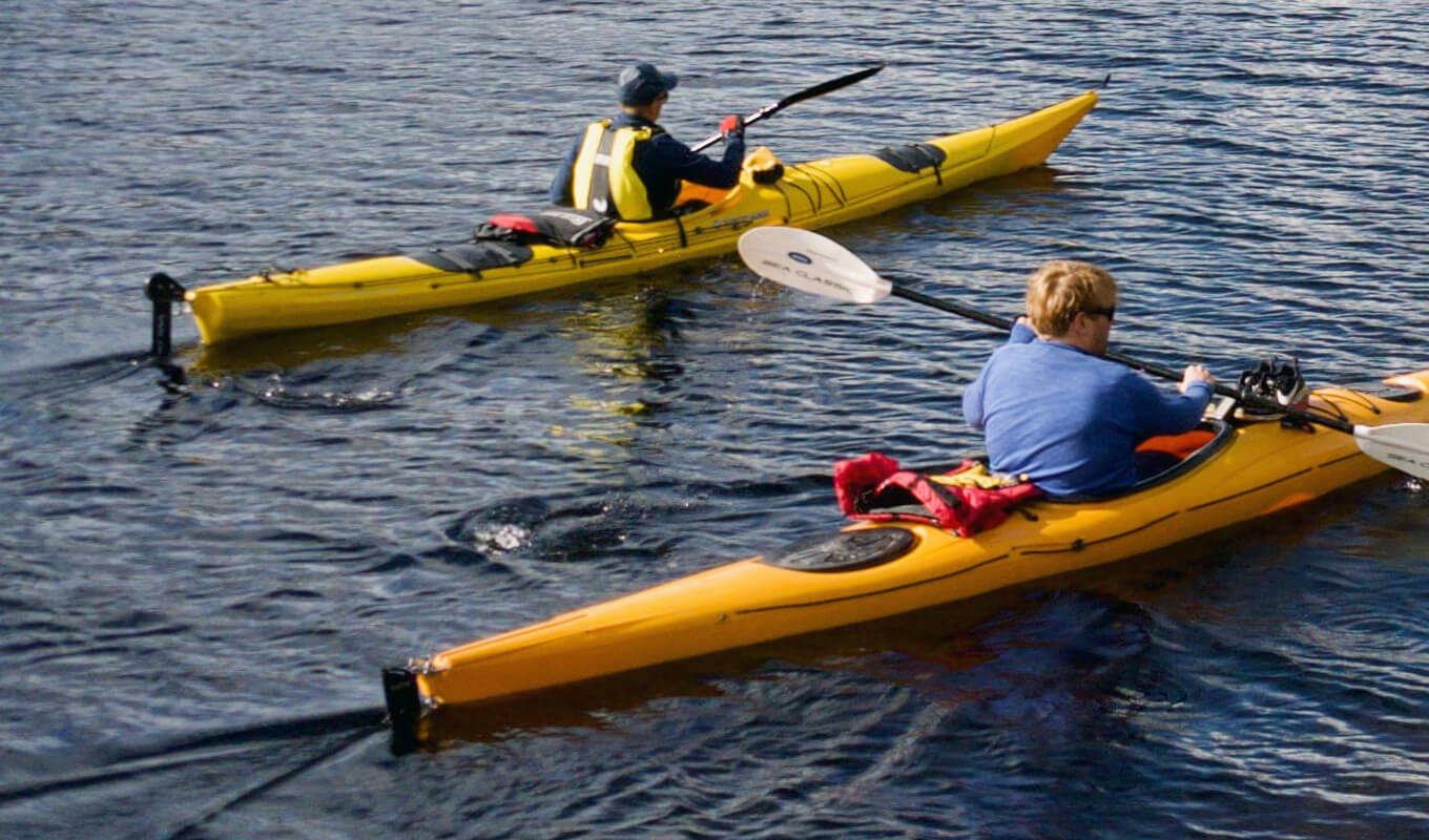 Yellow kayak with a rudder