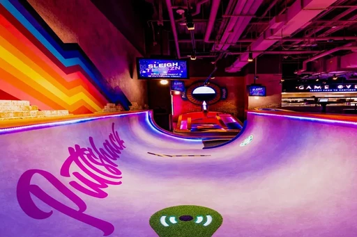 Play a Round of Mini Golf!
When was the last time you played a round of mini golf? Putt Shack is a 9-hole mini golf course that has thrown the paper and pencils out the window and instead uses technology to track your ball and keep score based on how you play. The venue also plays straight-up jams, hosts themed nights, and has food and drinks. So go ahead and challenge your date to some friendly competition—loser buys drinks.