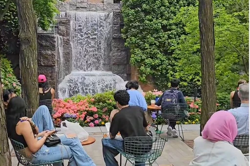 Escape to a beautiful urban oasis in the middle of New York City.
Greenacre Park is a 6,000-square foot oasis nestled among tall towers in midtown Manhattan. Inside the park a 25-foot tall waterfall cools the air and mutes the noise from the surrounding traffic, creating a perfect and refreshing space to enjoy a relaxing, comfortable atmosphere.
Park opens daily from 8:00am - 6:00pm.