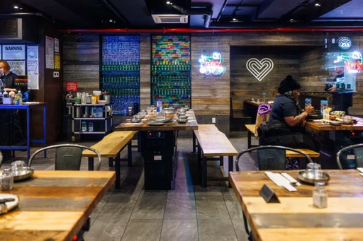 The Best Late Night Food In NYC: Love Korean BBQ
Is it lame to say that the name of this Koreatown restaurant is exactly how we feel about it? Yeah, but it’s too late now. Open until 4am on Friday and Saturday, this fun three-story place has spinning rainbow-colored lights, a bar in the basement, and DJs every weekend after 6pm. They have several combos ($109 to $229) to choose from, which come with a cornucopia of vegetables to throw on the grill. Our favorite is the one with both beef and pork. Add some smoky, peppery japchae and their custardy truffled steamed egg—we’d come here just for those two things.