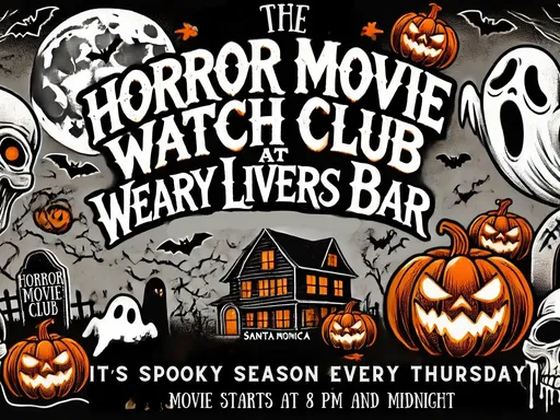 The Horror Movie Watch Club
It's Horror Movie Night! Every Thursday in October!
Two movie times: 8PM & Midnight
But here’s the twist: the movie remains a secret until the day of the event! Will it be a classic slasher, a paranormal thriller, or a psychological horror? You’ll have to join us to find out.
We’re setting the stage with eerie decorations, creepy cocktails, and spine-tingling vibes to make your Thursday nights creepy AF. Whether you’re a horror aficionado or just love a good scare, this is the perfect way to celebrate spooky season.
Mark your calendars, grab your friends, and come early to secure your spot. It’s going to be a scream!
👻 Spooky vibes await… if you dare!
See you there, if you’re brave enough. 🍿🔪