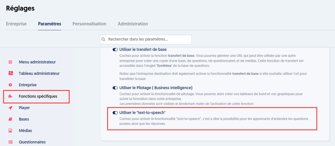 Activer la fonctionnalité de text-to-speech sur la plateforme de digital learning ExperQuiz.