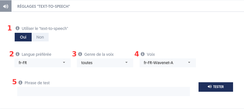 Les réglages de la fonctionnalité text-to-speech sur le LMS/LAS ExperQuiz.