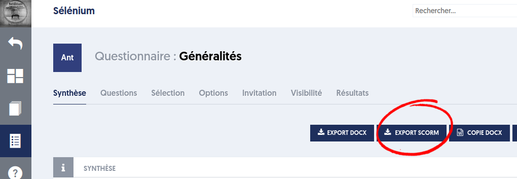 Bouton exporter évaluation au format SCORM dans ExperQuiz