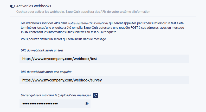 Activation et configuration des webhooks 2 LMS/LAS ExperQuiz.