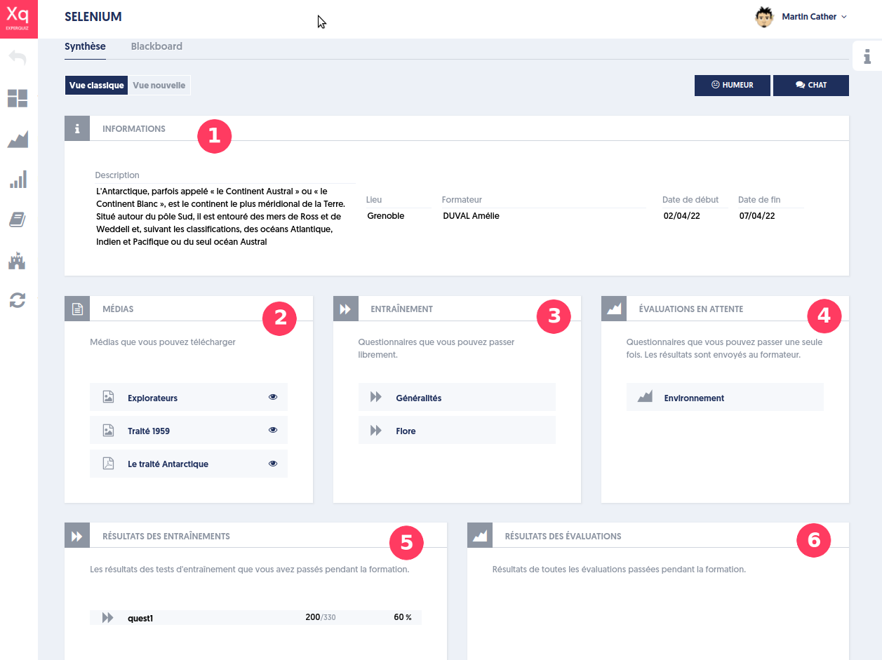 Nouvelle interface de la fonctionnalité formation d'ExperQuiz.