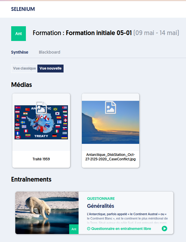 Page d'accueil de la formation.