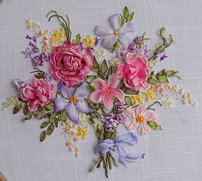 Embroidery with satin ribbons
