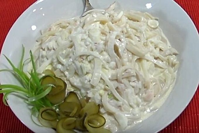 Squid salad with egg. 10 recipes for a very simple and delicious salad