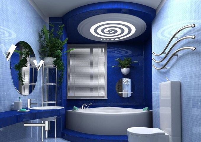 Blue color in the interior of the bathroom