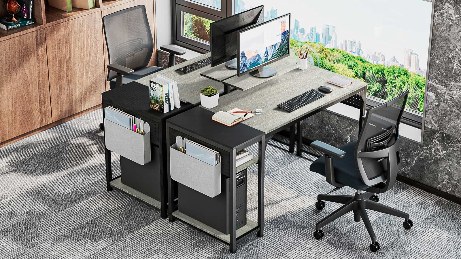 Elevate your workspace with our gray computer desks