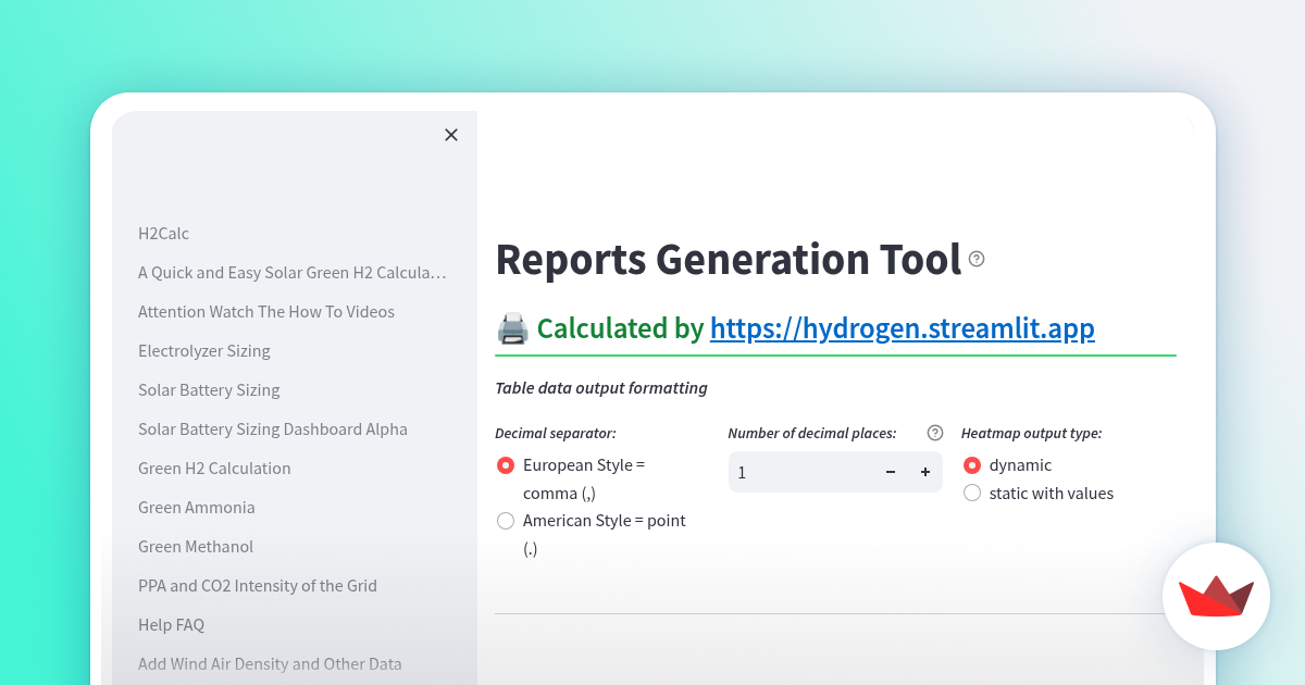 Report Generation tool - Calculated with https://hydrogen.streamlit.app
