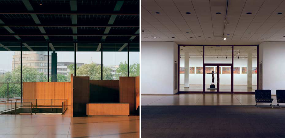 Right: The wood stair/service core, on the upper floor providing the main public connections between the two contrasting upper and lower exhibition spaces.