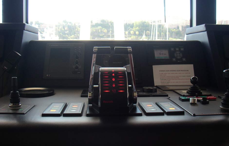 the steering controls of a yacht