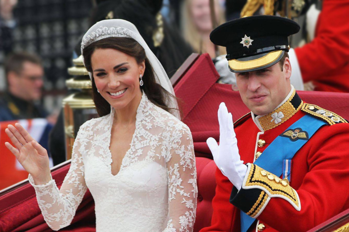 The Duke and Duchess of Cambridge in their wedding carriage