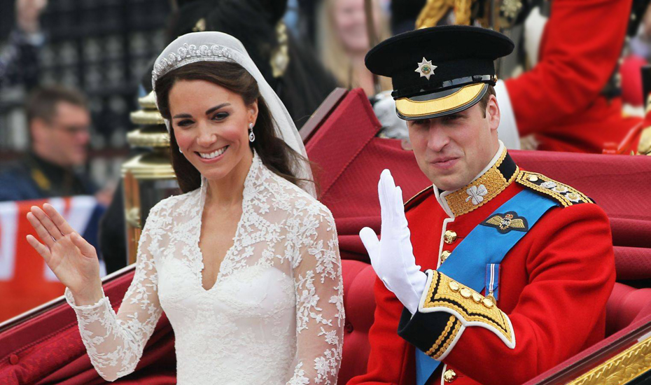 The Duke and Duchess of Cambridge in their wedding carriage