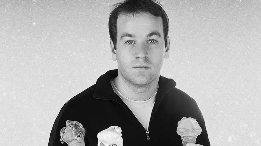 Mike Birbiglia, press shot of him holding 3 ice cream cones