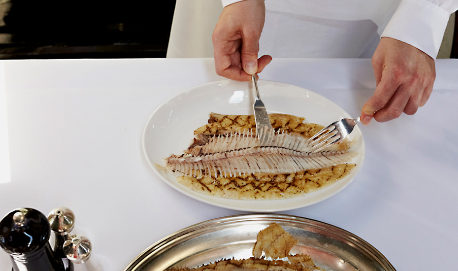 Dover sole: Lift the spine clean of the fish-meat using the flat of the blade