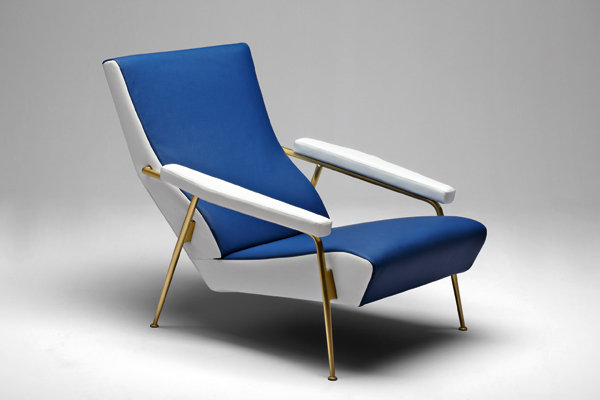 Molteni blue and white leather Gio Ponti chair