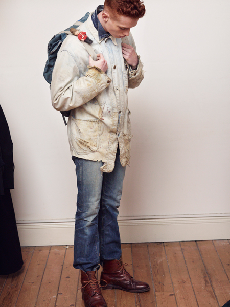 HansenElliott_VintageShowroom_ blue jeans, white coat, backpack