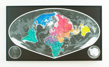 The Future Mapping Company's Sinu-Mollweide Projection in blue / emerald / pink / yellow