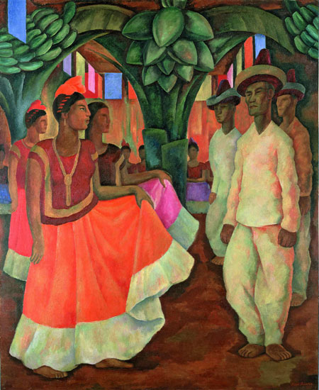 Diego Rivera  Dance in Tehuantepec (Baile in Tehuantepec), 1928  Oil on canvas, 200.7 x 163.8 cm  Collection of Clarissa and Edgar Bronfman Jr.  Photo Collection of Clarissa and Edgar Brontman Jr., courtesy of Sotheby's,  New York / Â© 2013 Banco de Mexico Diego Rivera Frida Kahlo Museums  Trust, Mexico, D.F. / DACS. 