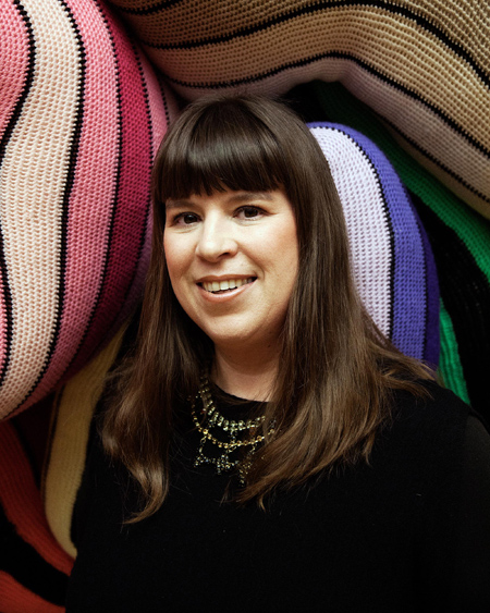 Joana Vasconcelos in front of 'True Faith' (2014)