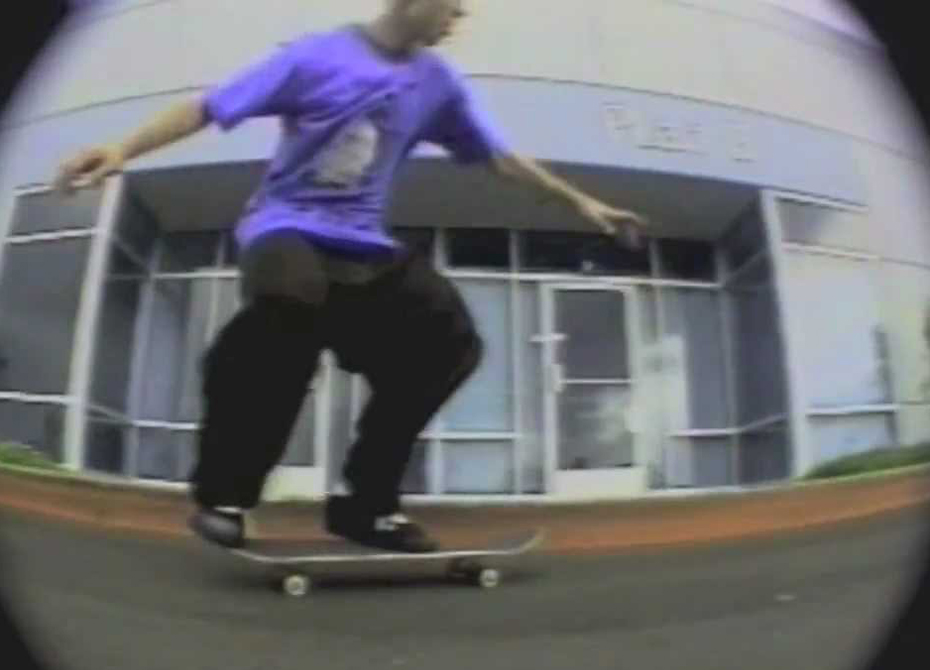 A still from 'Questionable' showing a man skateboarding