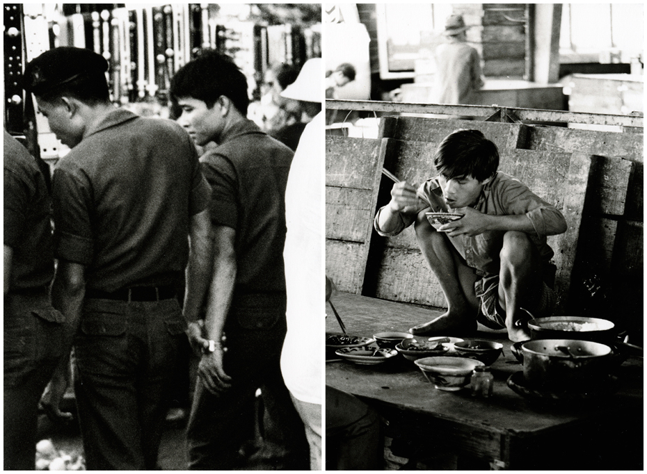 Left: Army Boys, Quy Nhon, 1966. Right: Eating Boy, Saigon Central Market, 1972. Danh Võ, Good Life, 2007. Collection Alpegiani, Torino. Courtesy the artist, Galerie Isabella Bortolozzi, Berlin. Photographer: Nick Ash