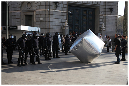 Inflatable Cobblestone, action of Eclectic Electric Collective and Enmedio Collective (c) Oriana Eliçabe -Enmedio 40. Book Bloc, Rome, November 2010, Courtest Vittorio Giannitelli  - SonarProject - RadioSonar.net.jpg