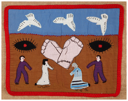 Chilean Arpilleras wall hanging Dónde están nuestros hijos, Chile, Roberta Bacic's collection, Photo © Martin Melaugh