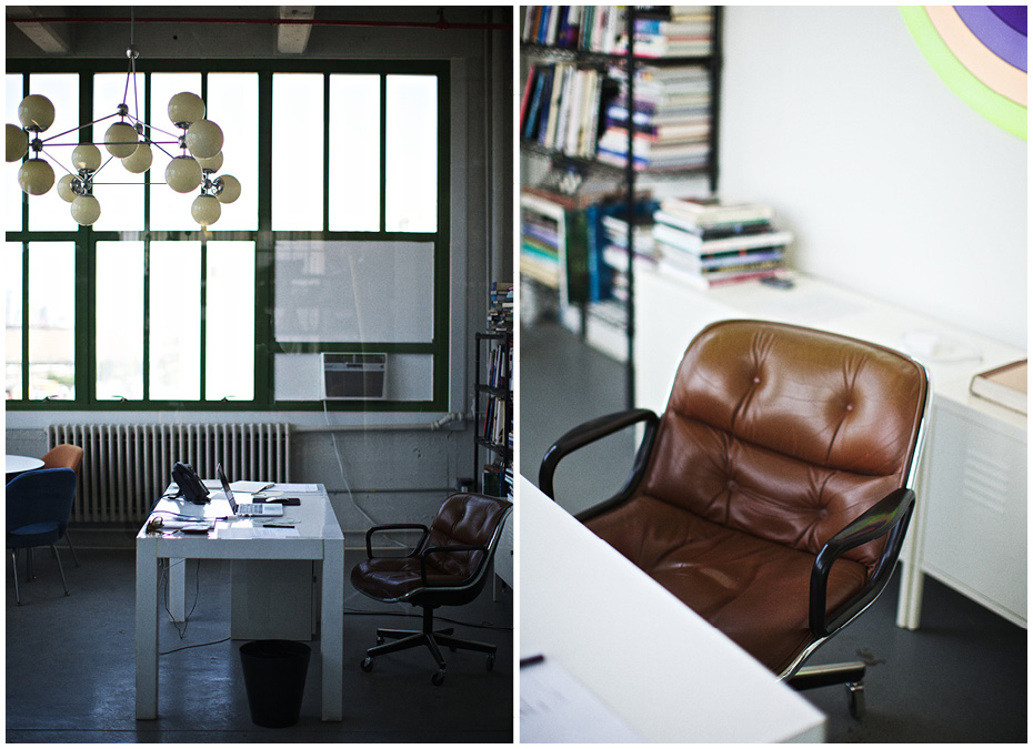 Jason's desk and chair, with hanging light Roll & Hill Paul Barbera WHERE THEY CREATE x PORT