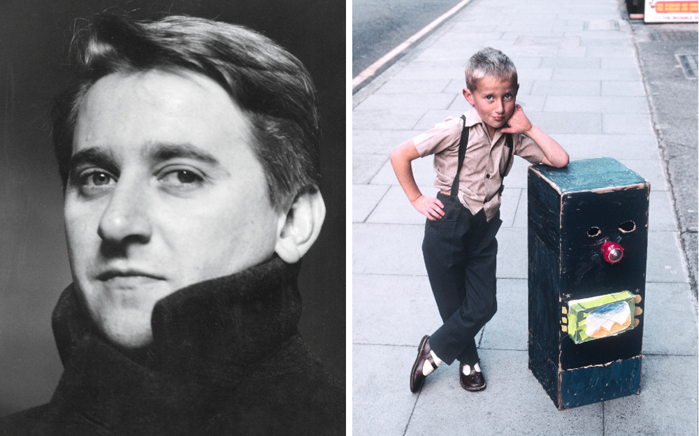 Left: Portrait of James Irvine. Right: Picture of Irvine aged seven with his handmade robot costume ©Santi Caleca  1965