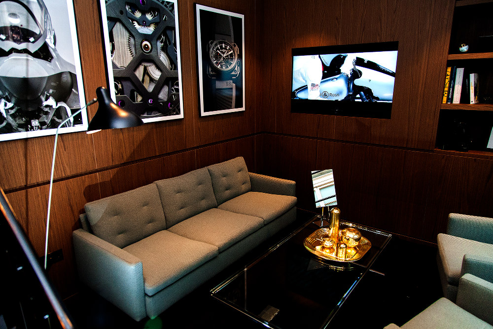 The first-floor lounge at Bell & Ross' Mayfair boutique