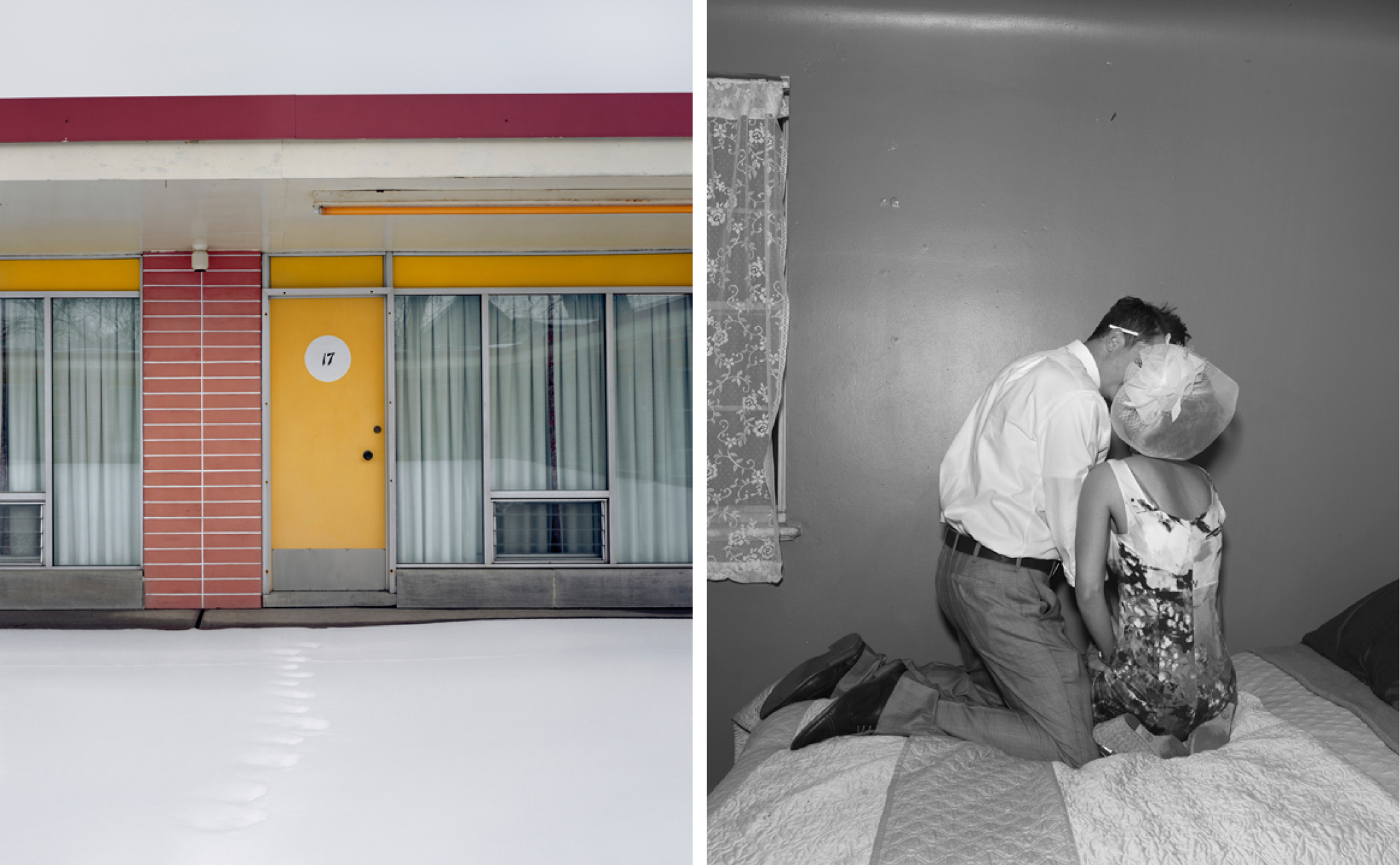 Right: Cadillac Motel, from Niagara, 2005 © Alec Soth – Left: Dave and Trish. Denver, Colorado, from Songbook, 2014 © Alec Soth.