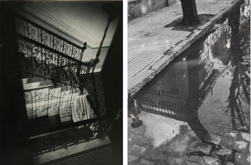 Left: Horacio Coppola, Untitled Staircase at Calle Corrientes, 1928 – Right: Horacio Coppola "This Is Buenos Aires", Jorge Luis Borges, 1931