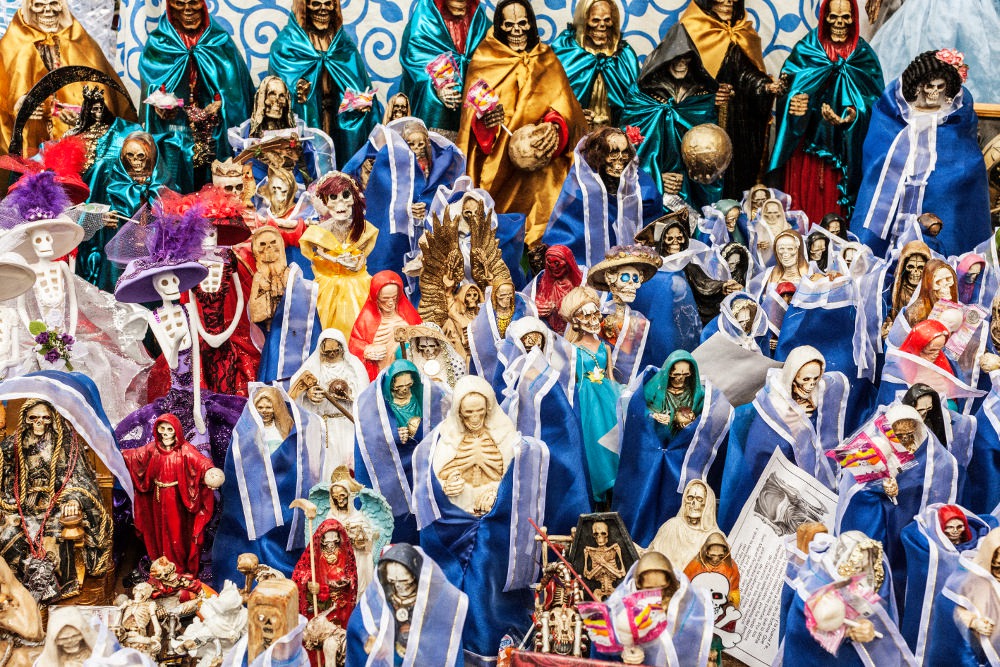 Santa Muerte statuettes for sale on the streets of Tepito, Mexico City